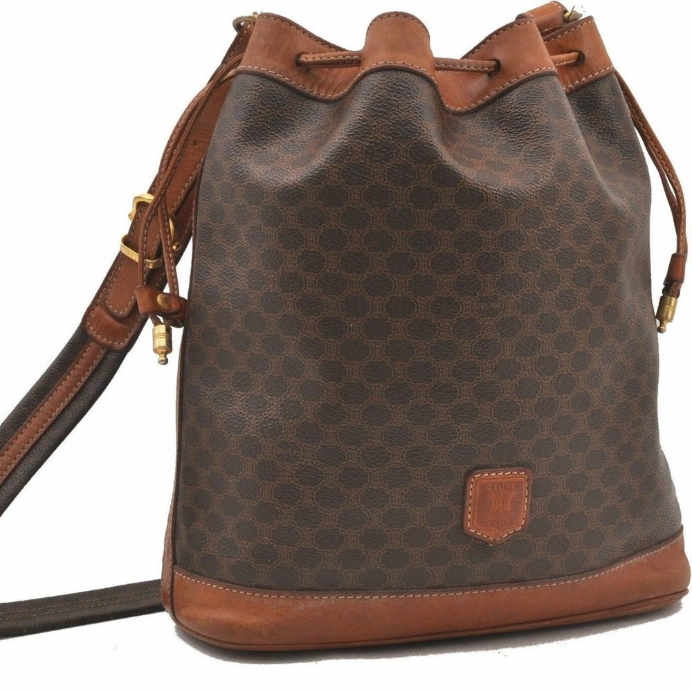CELINE Bucket Pattern Shoulder Bag Leather Trim Br